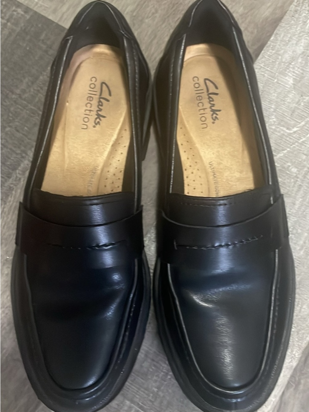 Clarks Black Leather Slip-On Penny Loafers